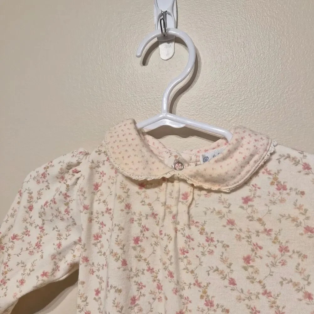 Ralph Lauren 6-9 Month 100% Cotton Floral Footed Collared Coverall Pajama